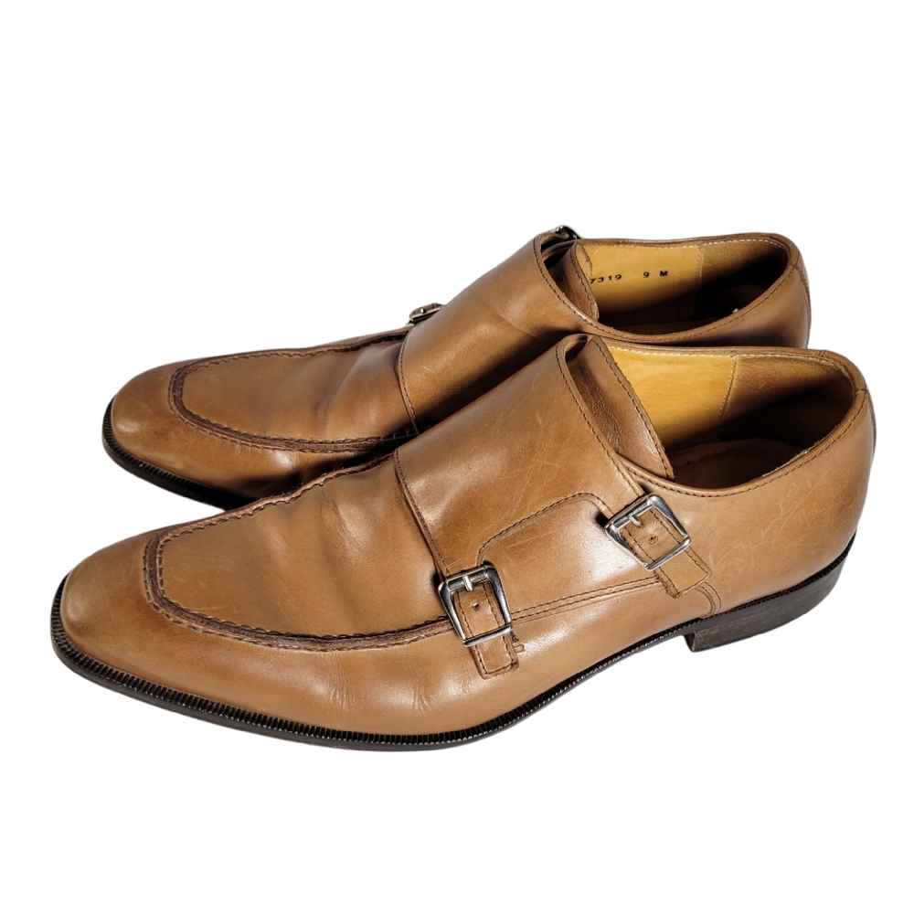 Saks Fifth Avenue Italian tan double monk shoes